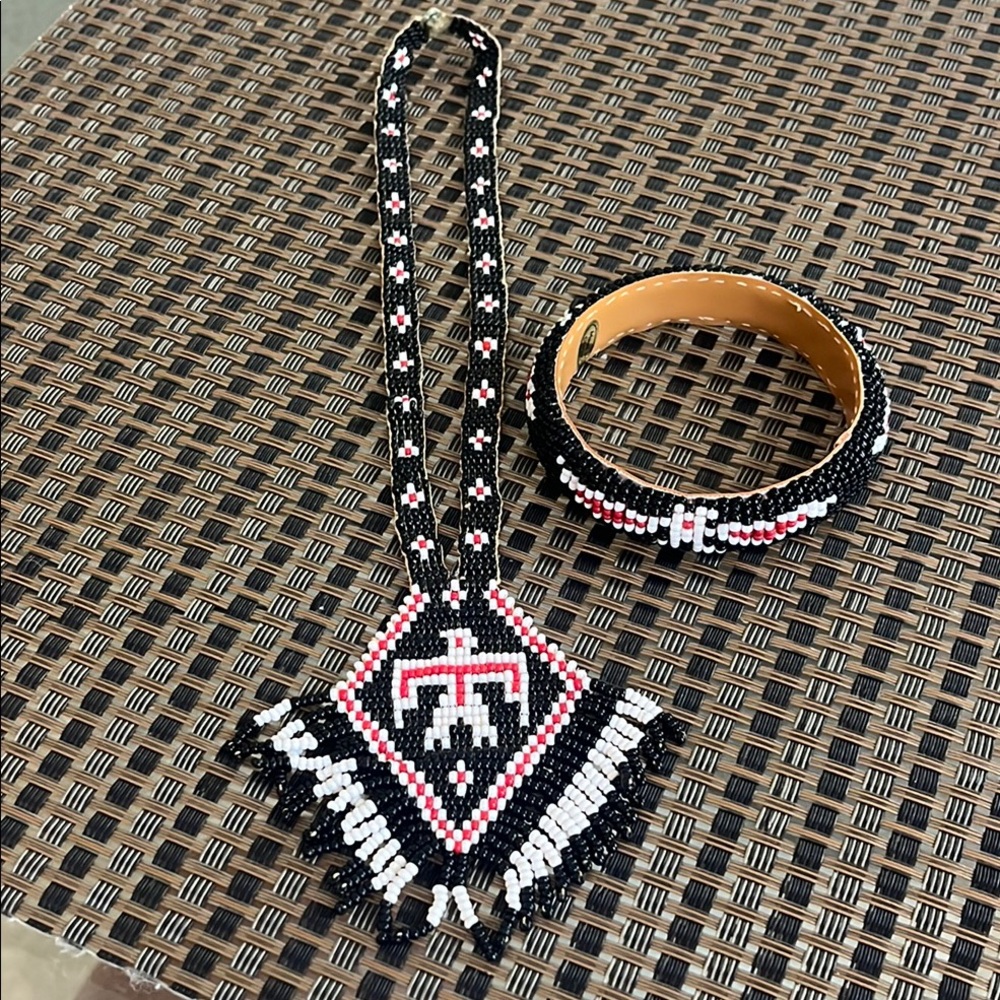 Black and White Geometric Indian theme Necklace and bracelet Set
